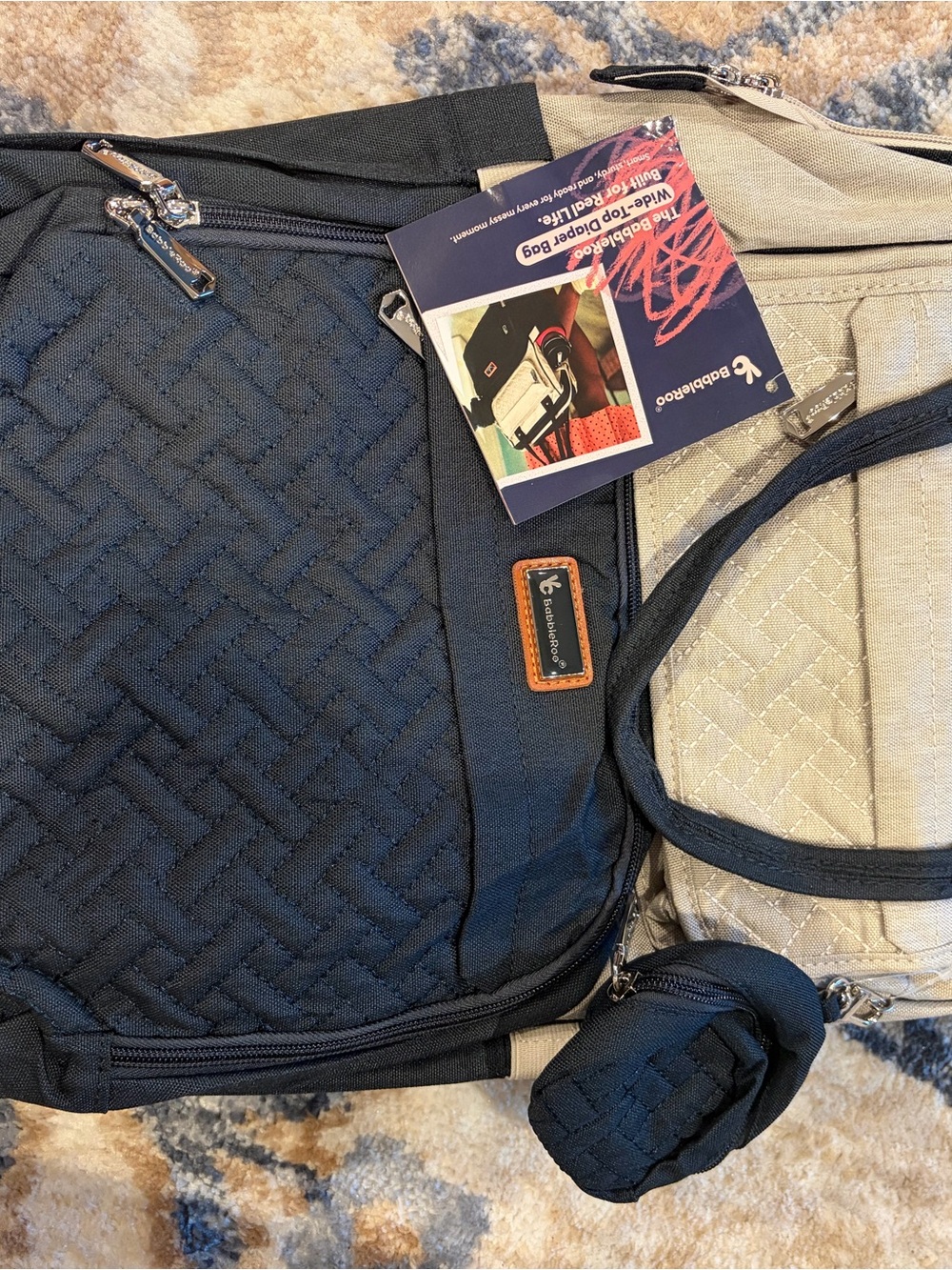 Quilted Two-Tone Baby Bag in Navy & Beige